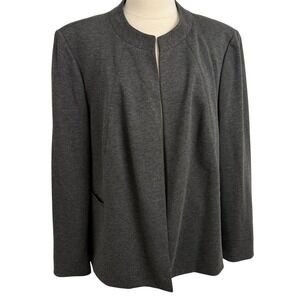 Kasper Women's Long Sleeve Ponte Collarless Open Front Blazer, Gray, Size 22W